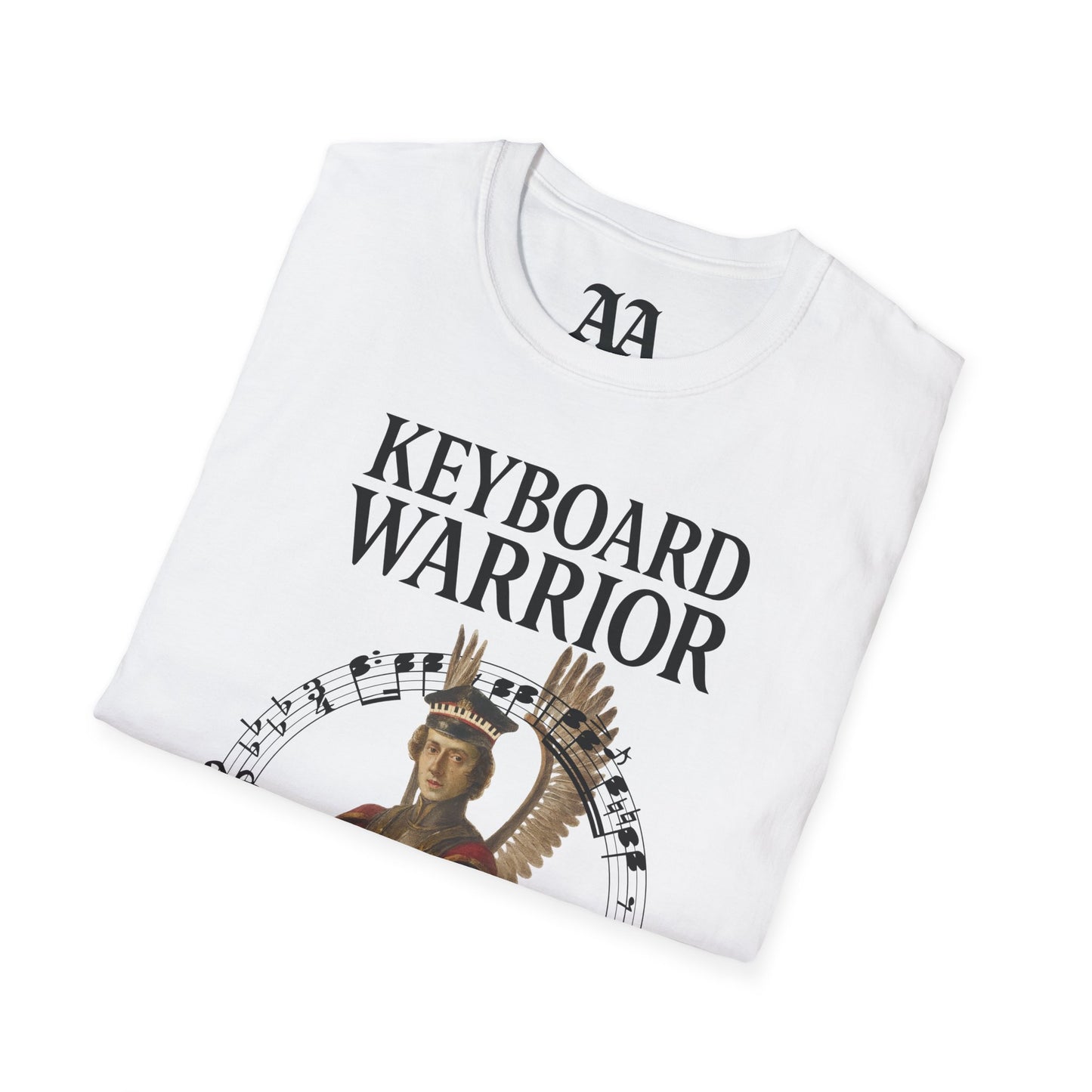 Chopin dressed as a winged hussar labelled keyboard warrior with excerpt from his A-flat polonaise T Shirt__White__folded