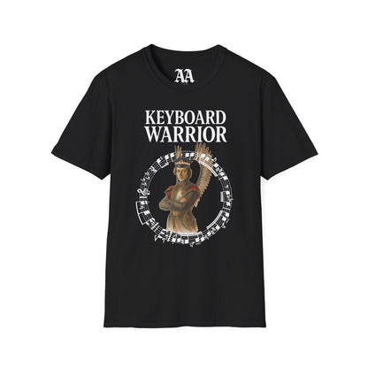 Chopin dressed as a winged hussar labelled keyboard warrior with excerpt from his A-flat polonaise T Shirt__Black__hanging