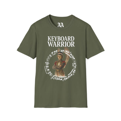 Chopin dressed as a winged hussar labelled keyboard warrior with excerpt from his A-flat polonaise T Shirt__Military Green__hanging