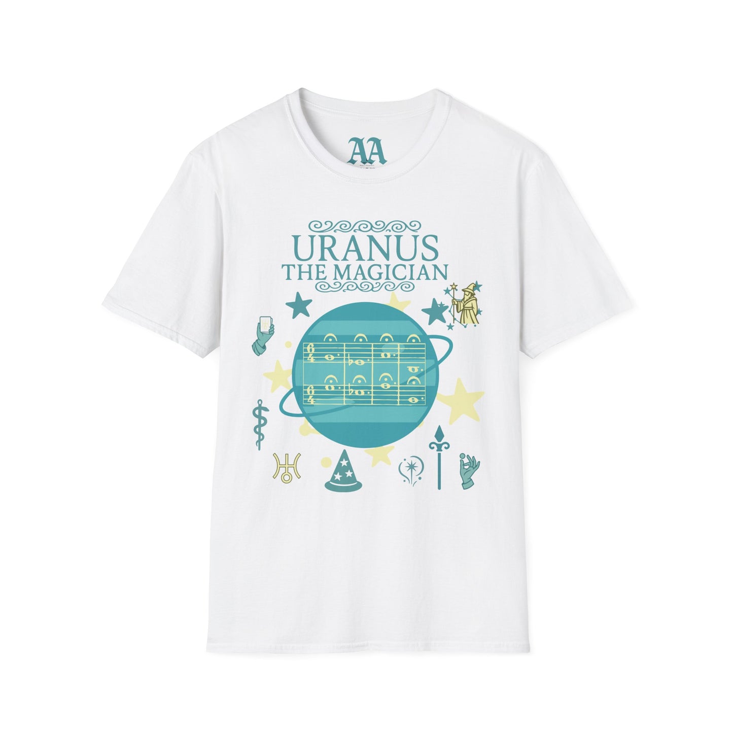 Holst Uranus sheet music astrological symbols T Shirt__White__hanging