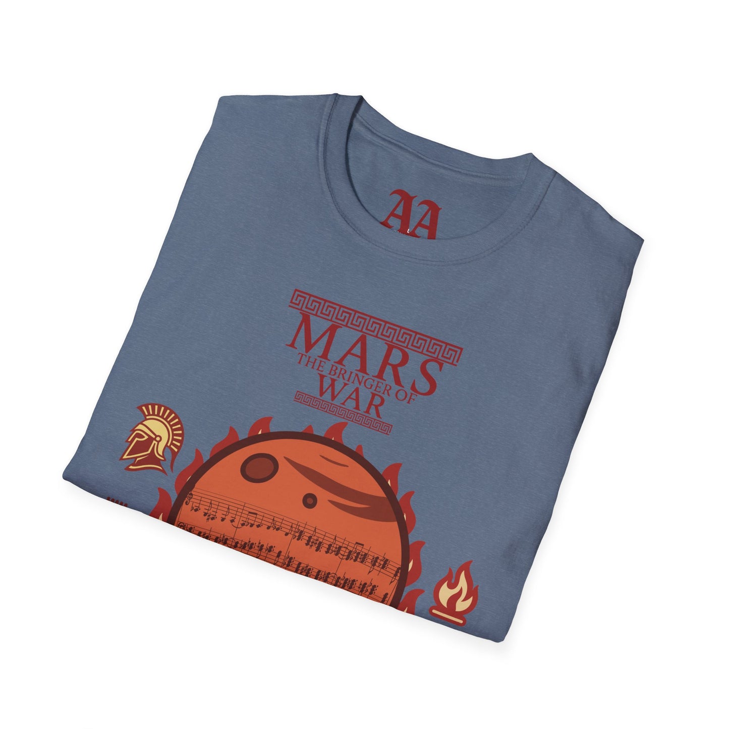 Holst Mars sheet music astrological symbols T Shirt__Heather Indigo__folded