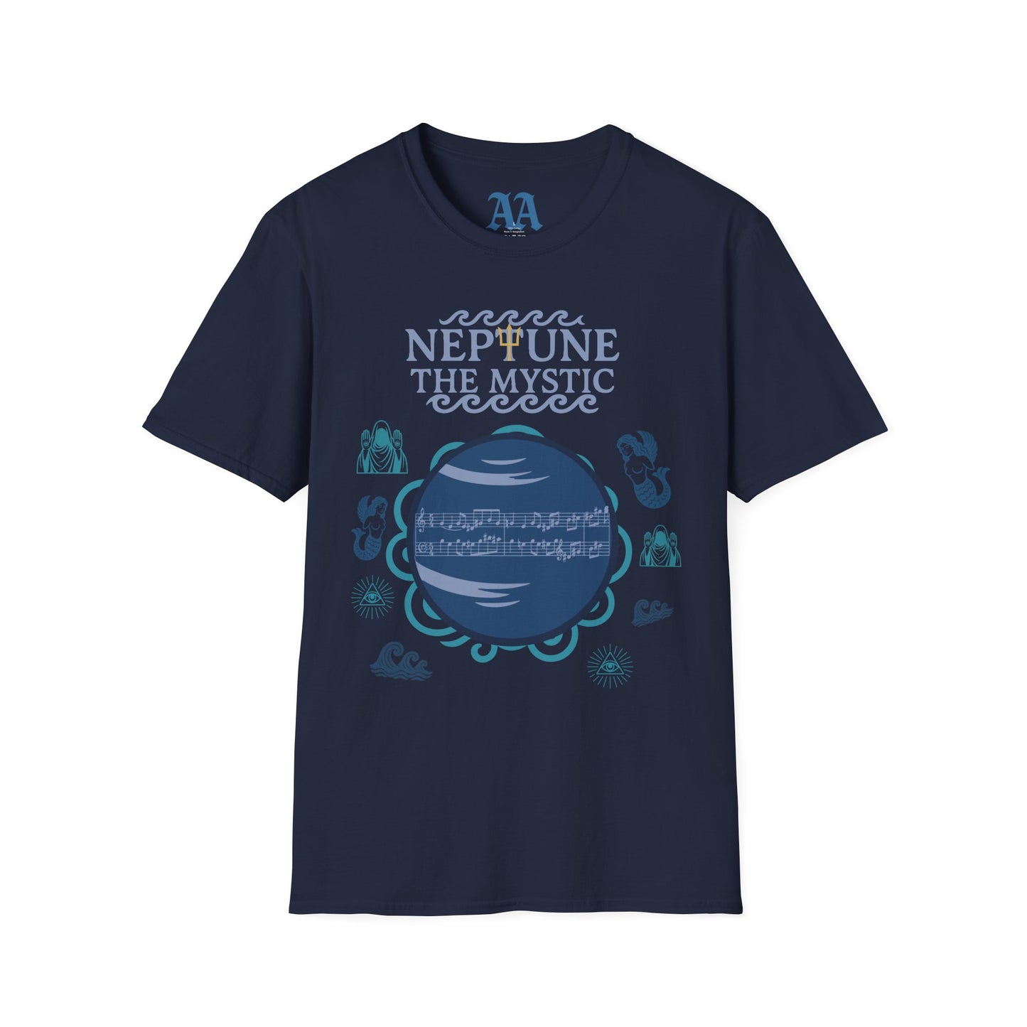 Holst Neptune sheet music astrological symbols T Shirt__Navy__hanging
