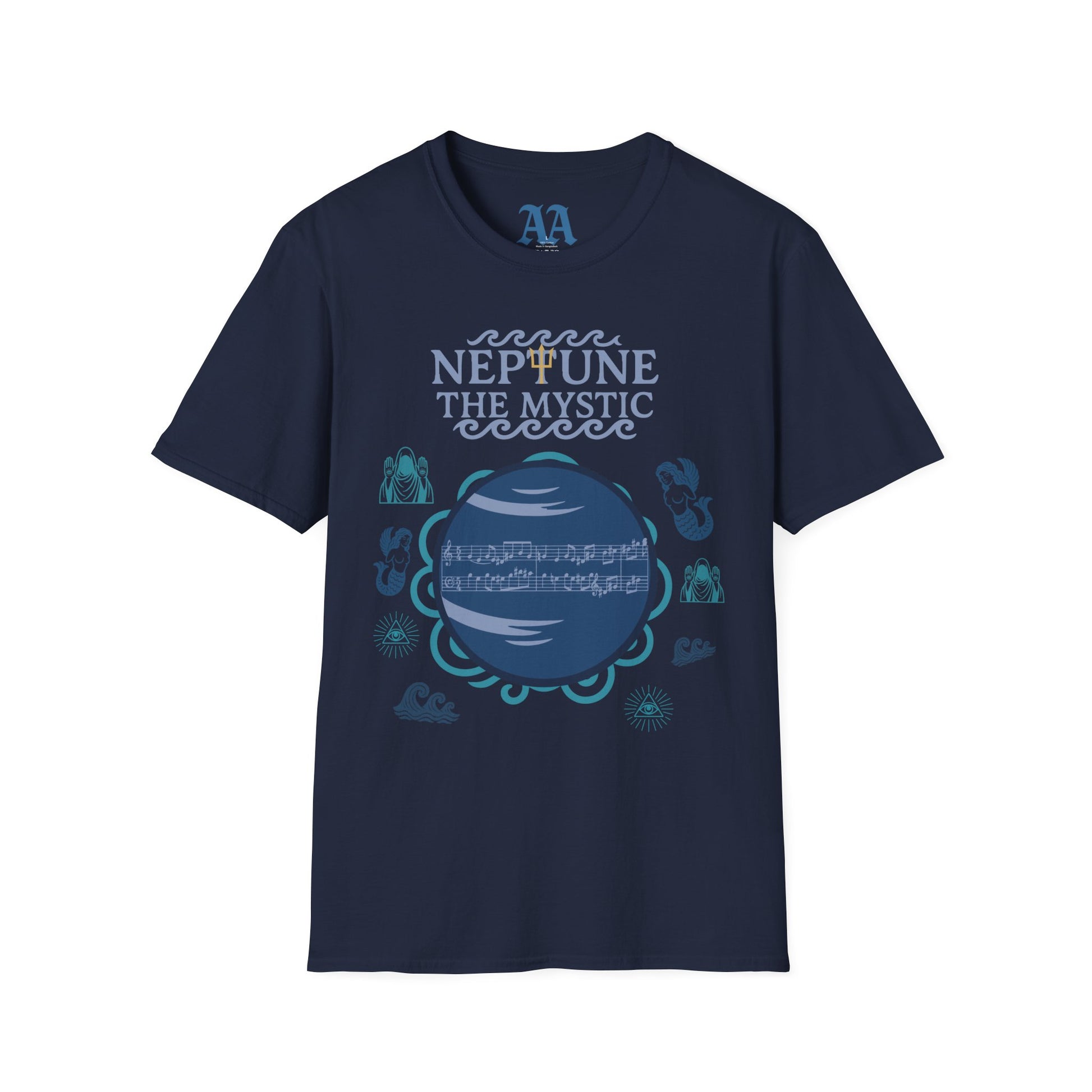 Holst Neptune sheet music astrological symbols T Shirt__Navy__hanging