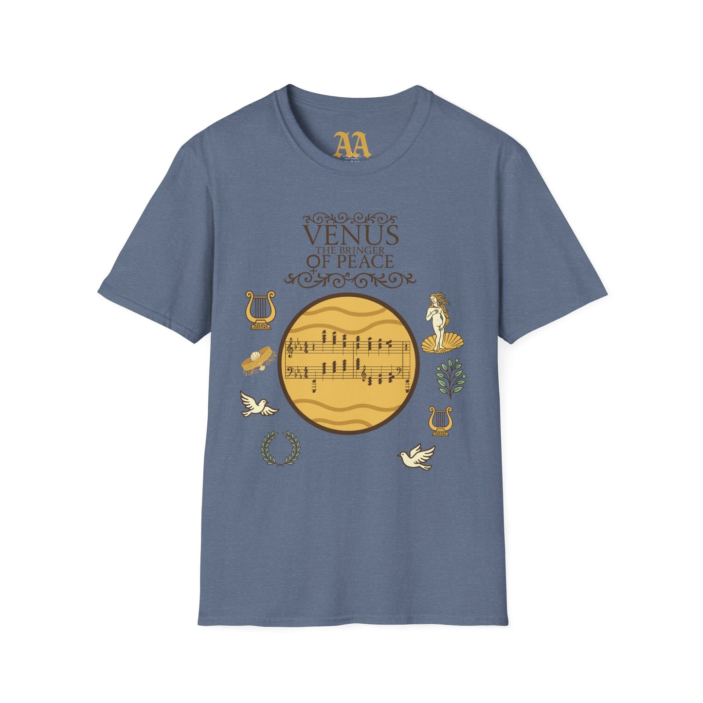 
Holst Venus sheet music astrological symbols T Shirt__Heather Indigo__hanging