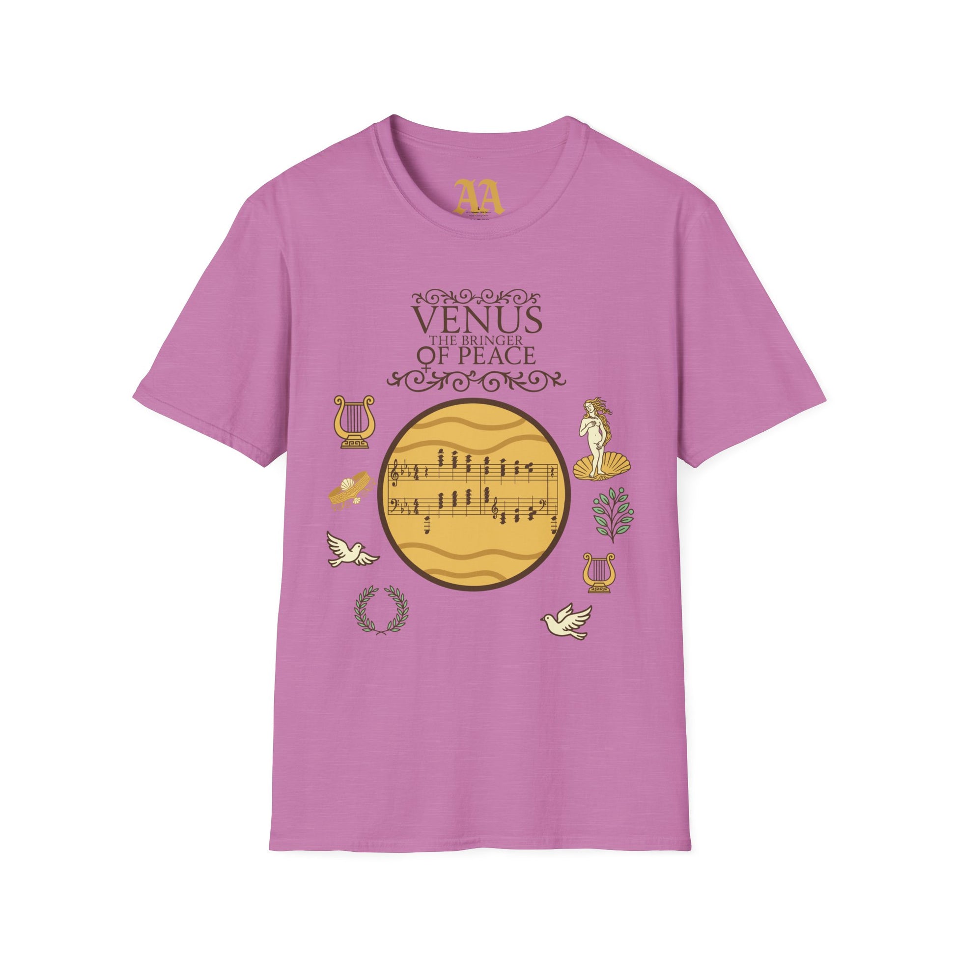 Holst Venus sheet music astrological symbols T Shirt__Heather Radiant Orchid__hanging