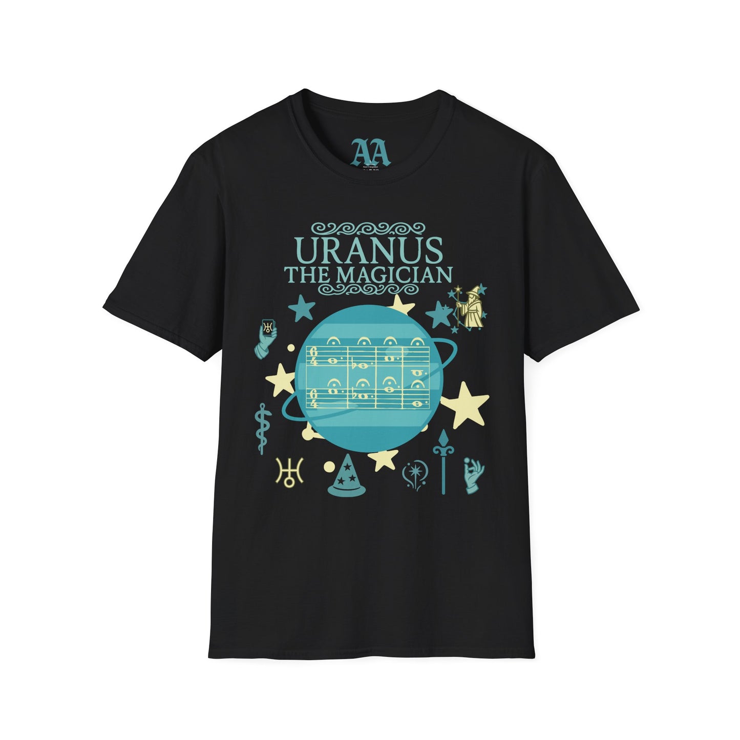 Holst Uranus sheet music astrological symbols T Shirt__Black__hanging
