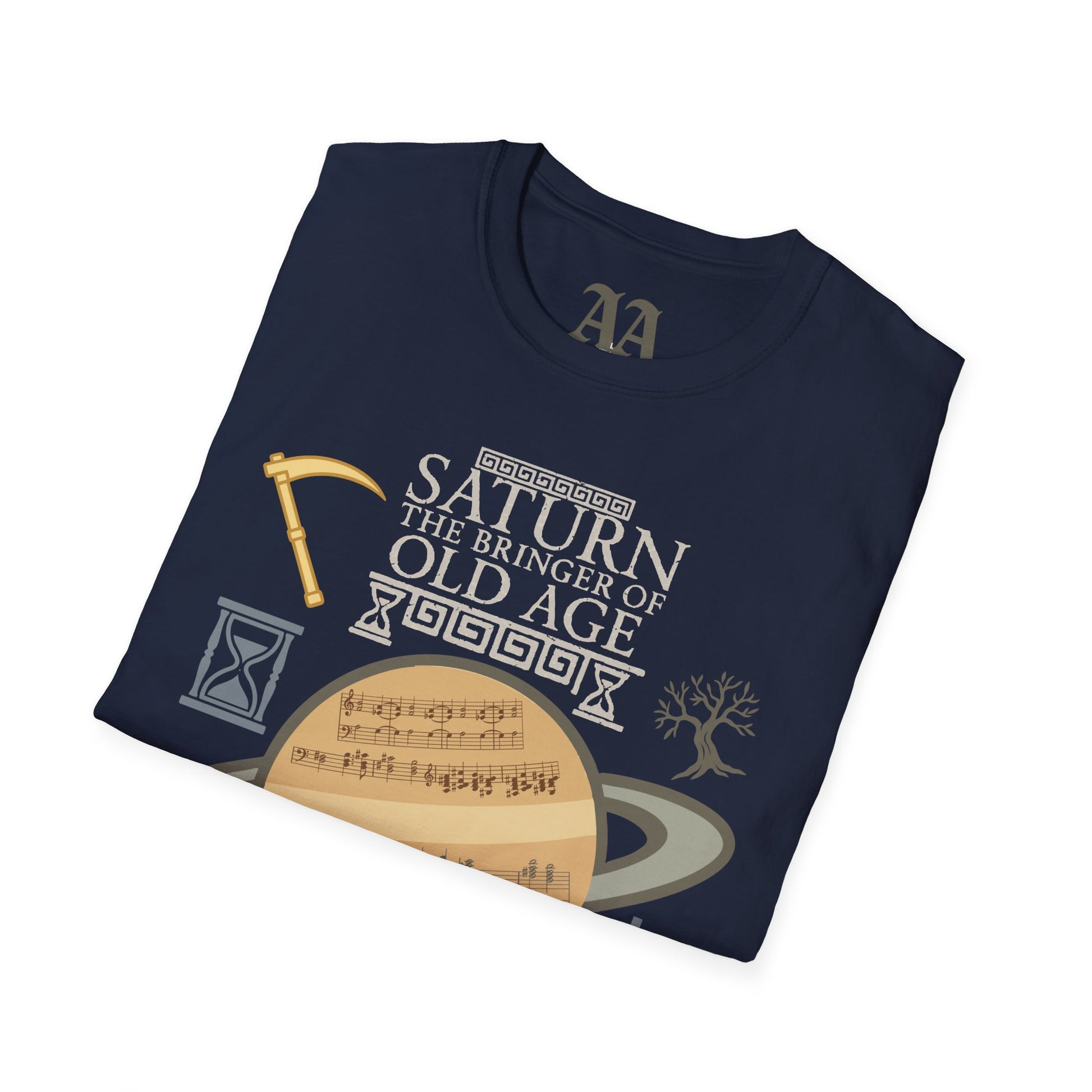 Holst Saturn sheet music astrological symbols T Shirt__Navy__folded