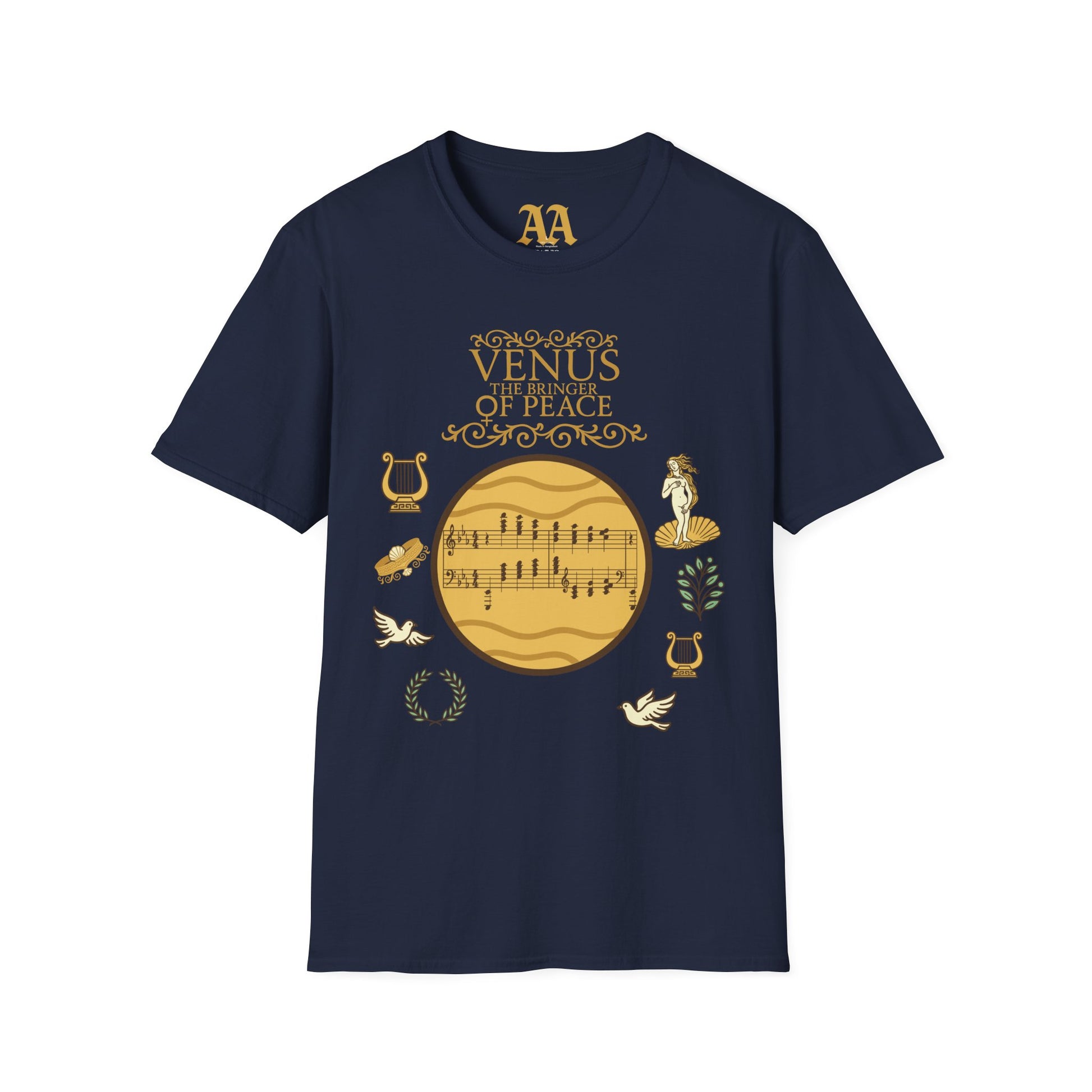 Holst Venus sheet music astrological symbols T Shirt__Navy__hanging