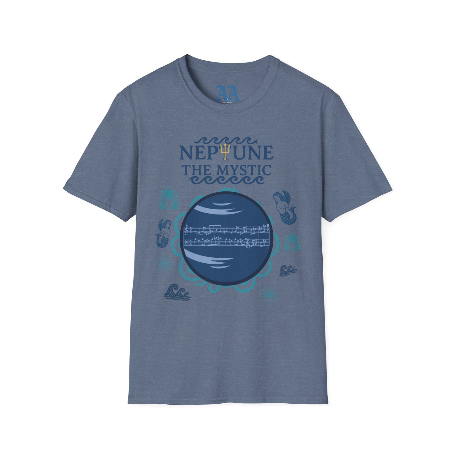 Holst Neptune sheet music astrological symbols T Shirt__Heather Indigo__hanging