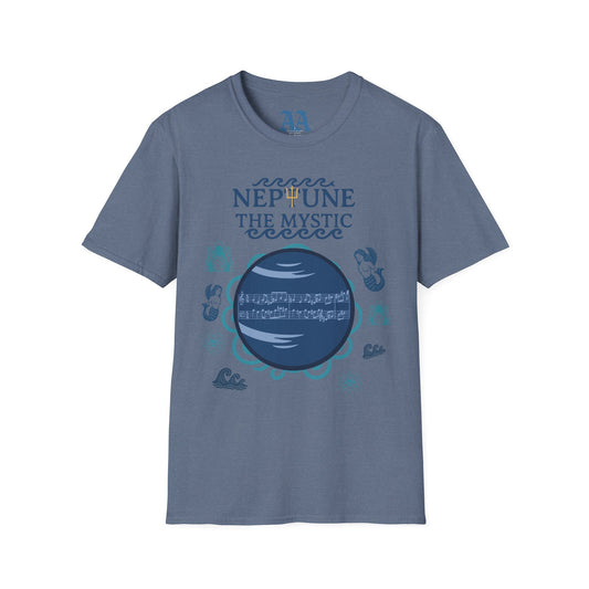 Holst Neptune sheet music astrological symbols T Shirt__Heather Indigo__hanging