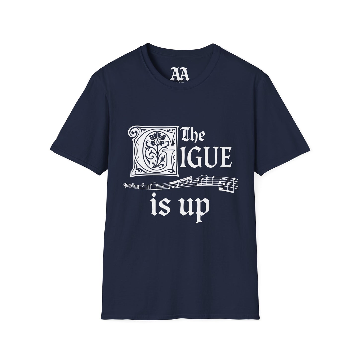 Music pun Gigue is up Bach Partita T Shirt__Navy__hanging