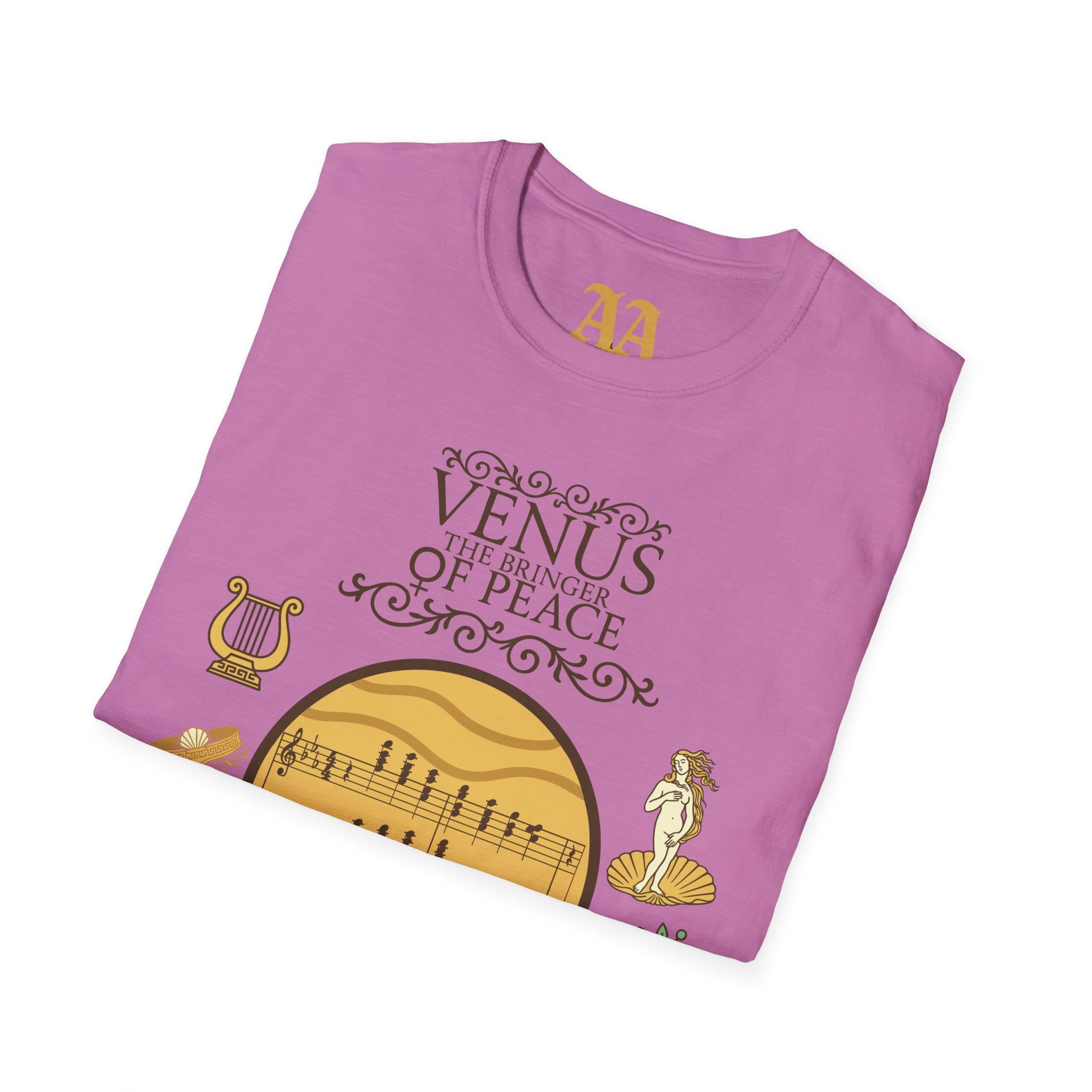 Holst Venus sheet music astrological symbols T Shirt__Heather Radiant Orchid__folded