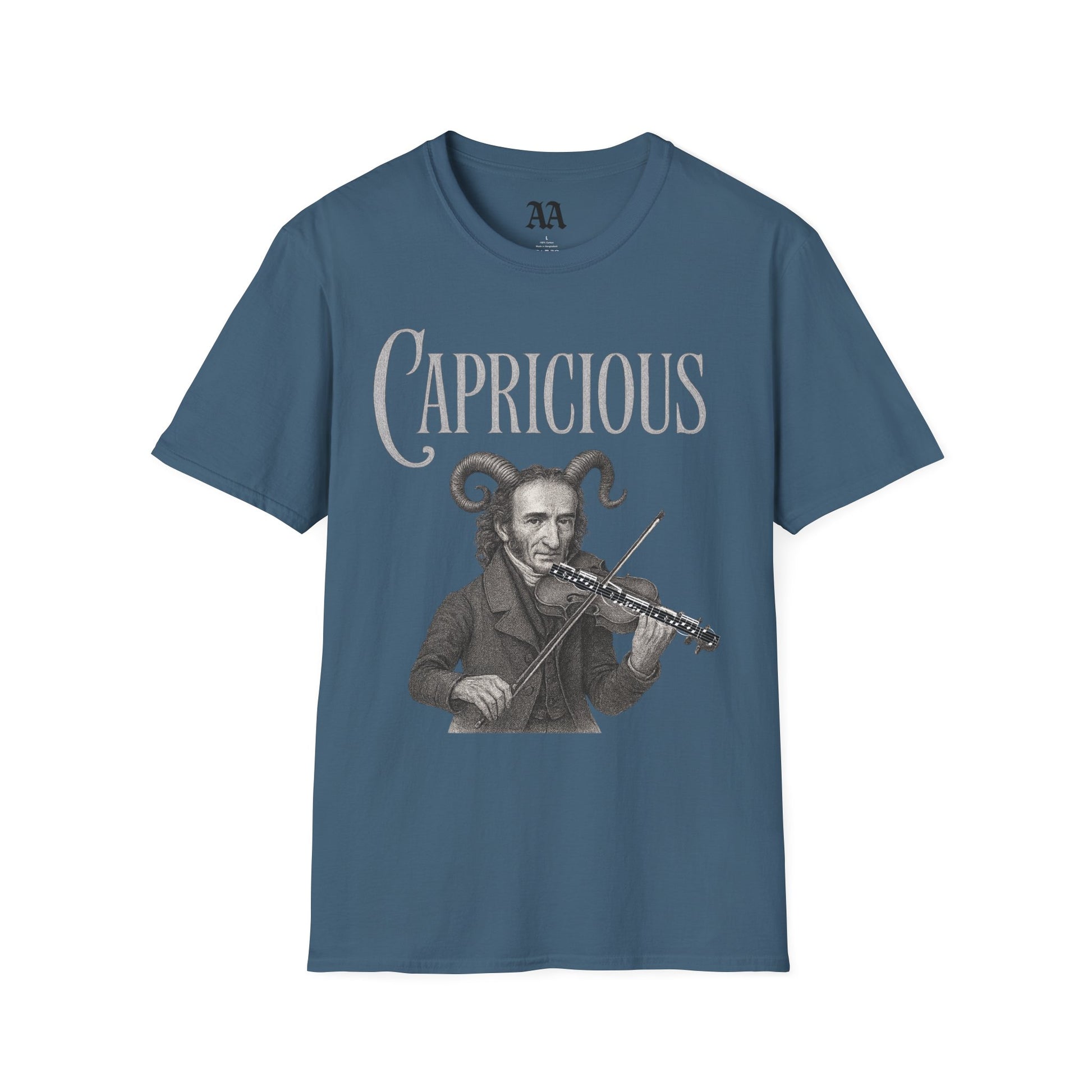 Paganini 24th Caprice T shirt__Heather Indigo__hanging