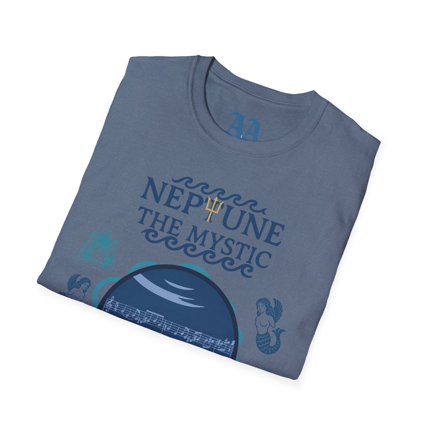 Holst Neptune sheet music astrological symbols T Shirt__Heather Indigo__folded