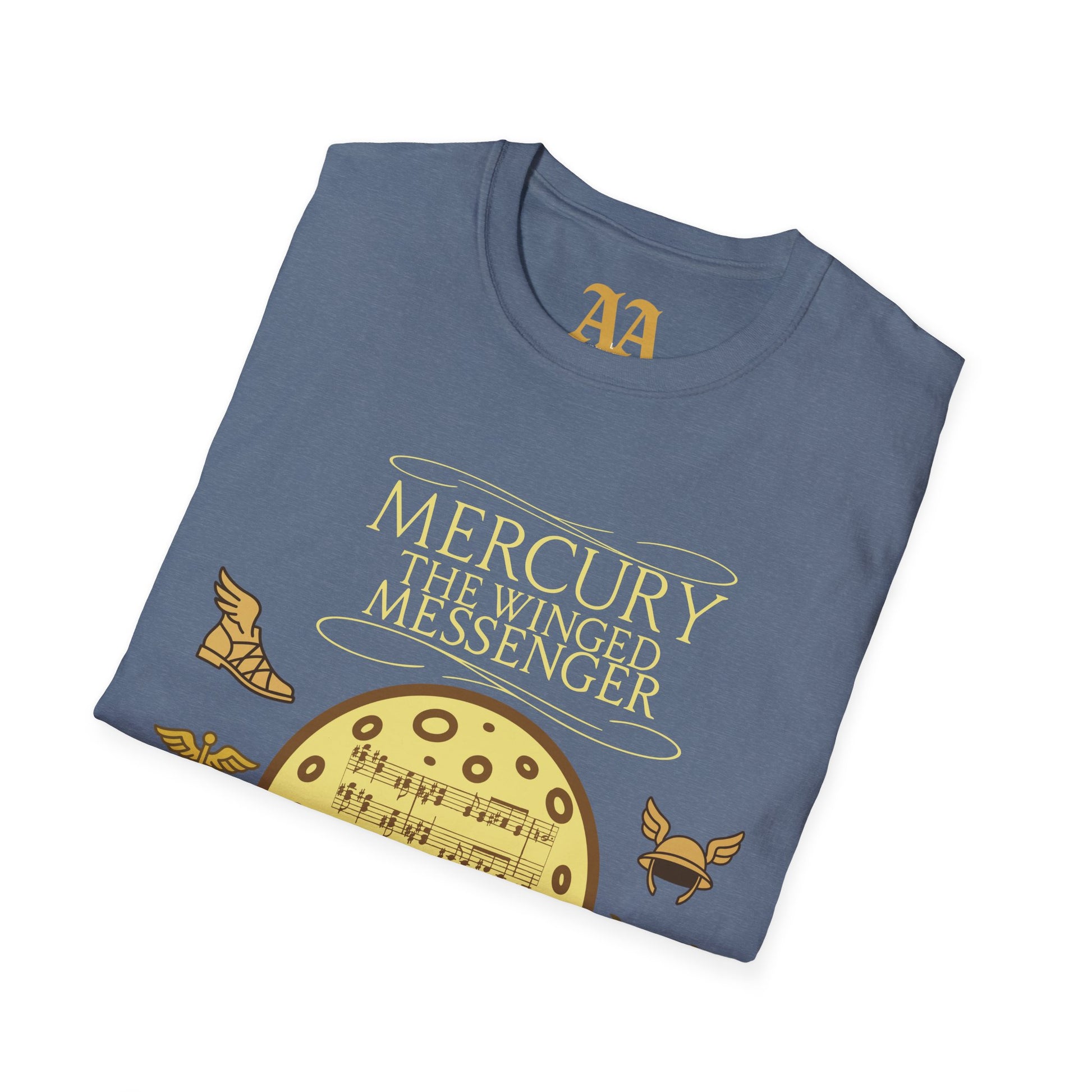 Holst Mercury sheet music astrological symbols T Shirt__Heather Indigo__folded