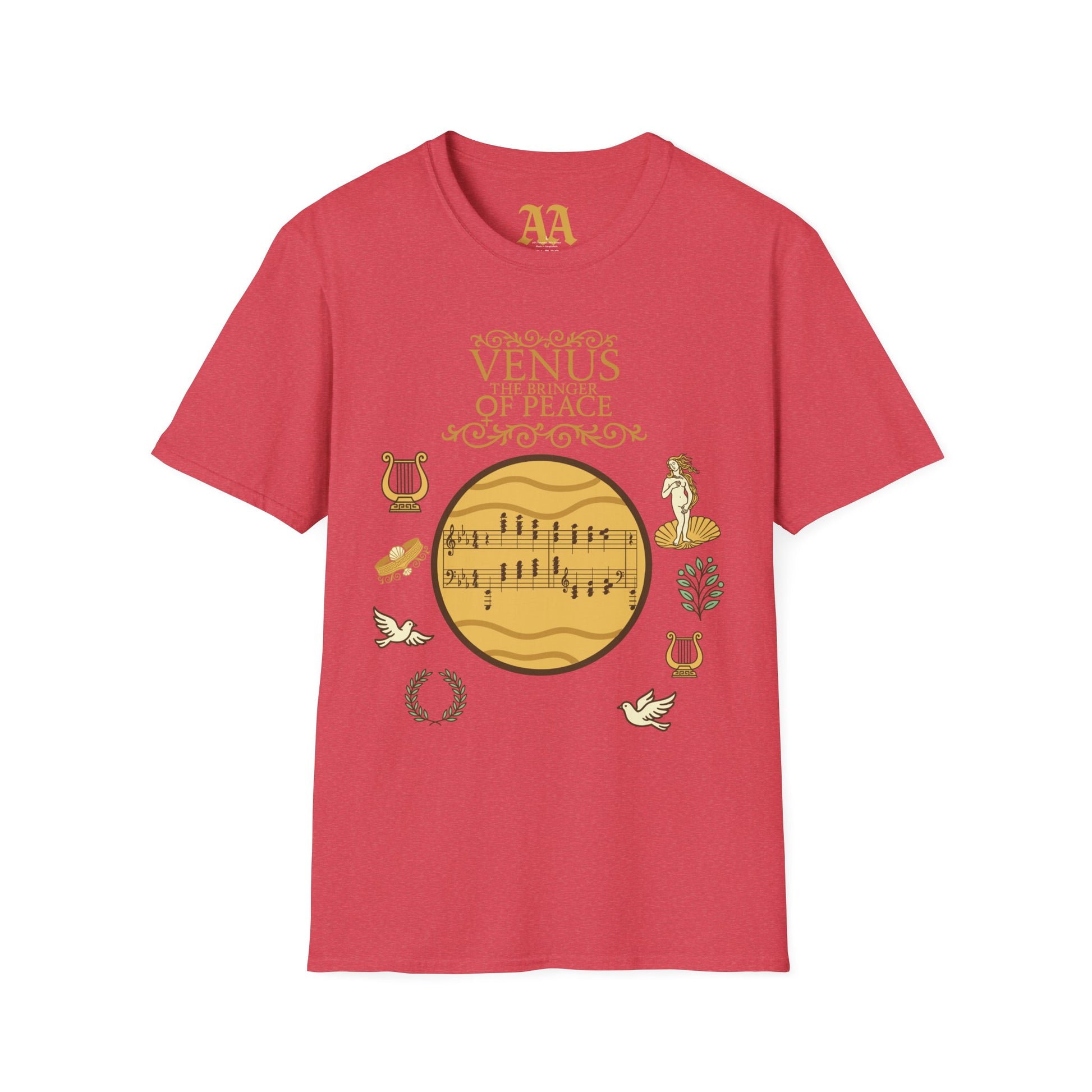 Holst Venus sheet music astrological symbols T Shirt__Heather Red__hanging
