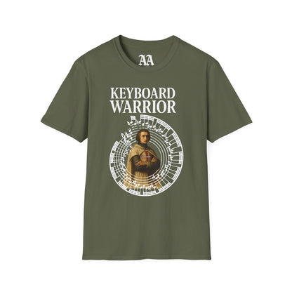 Franz Liszt Keyboard Warrior dressed as a Knights Templar circled by excerpt from his Mephisto Waltz number 1 T Shirt__Military Green__hanging