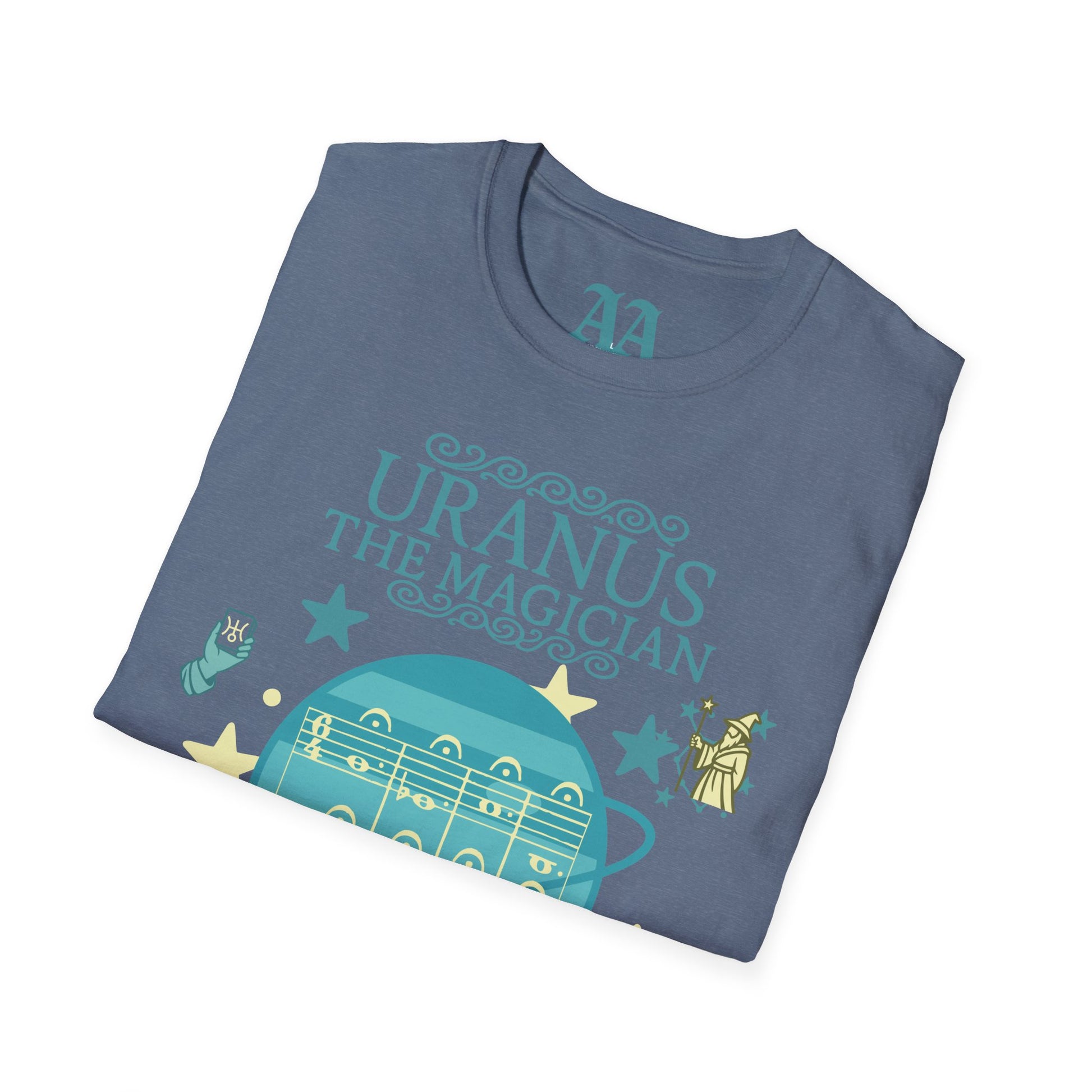 Holst Uranus sheet music astrological symbols T Shirt__Heather Indigo__folded