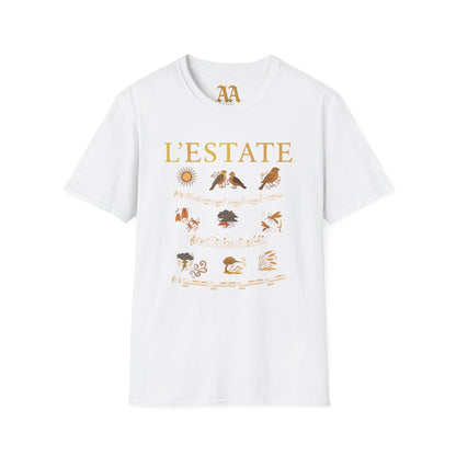 Vivaldi Summer T Shirt with musical excerpts and images depicting the season T Shirt__White__hanging