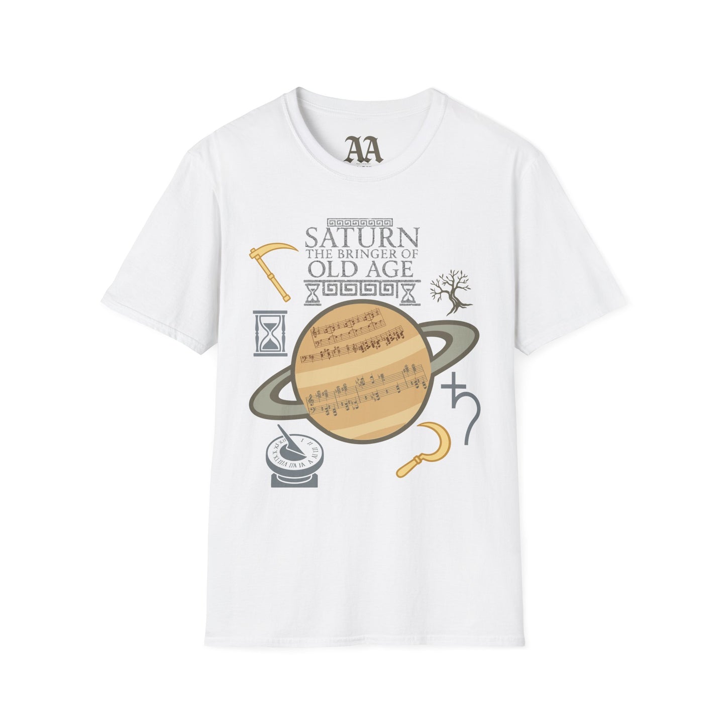 Holst Saturn sheet music astrological symbols T Shirt__White__hanging