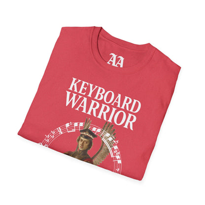 Chopin dressed as a winged hussar labelled keyboard warrior with excerpt from his A-flat polonaise T Shirt__Heather Red__folded