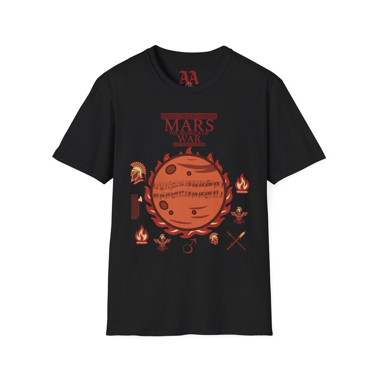 Holst Mars sheet music astrological symbols T Shirt__Black__hanging