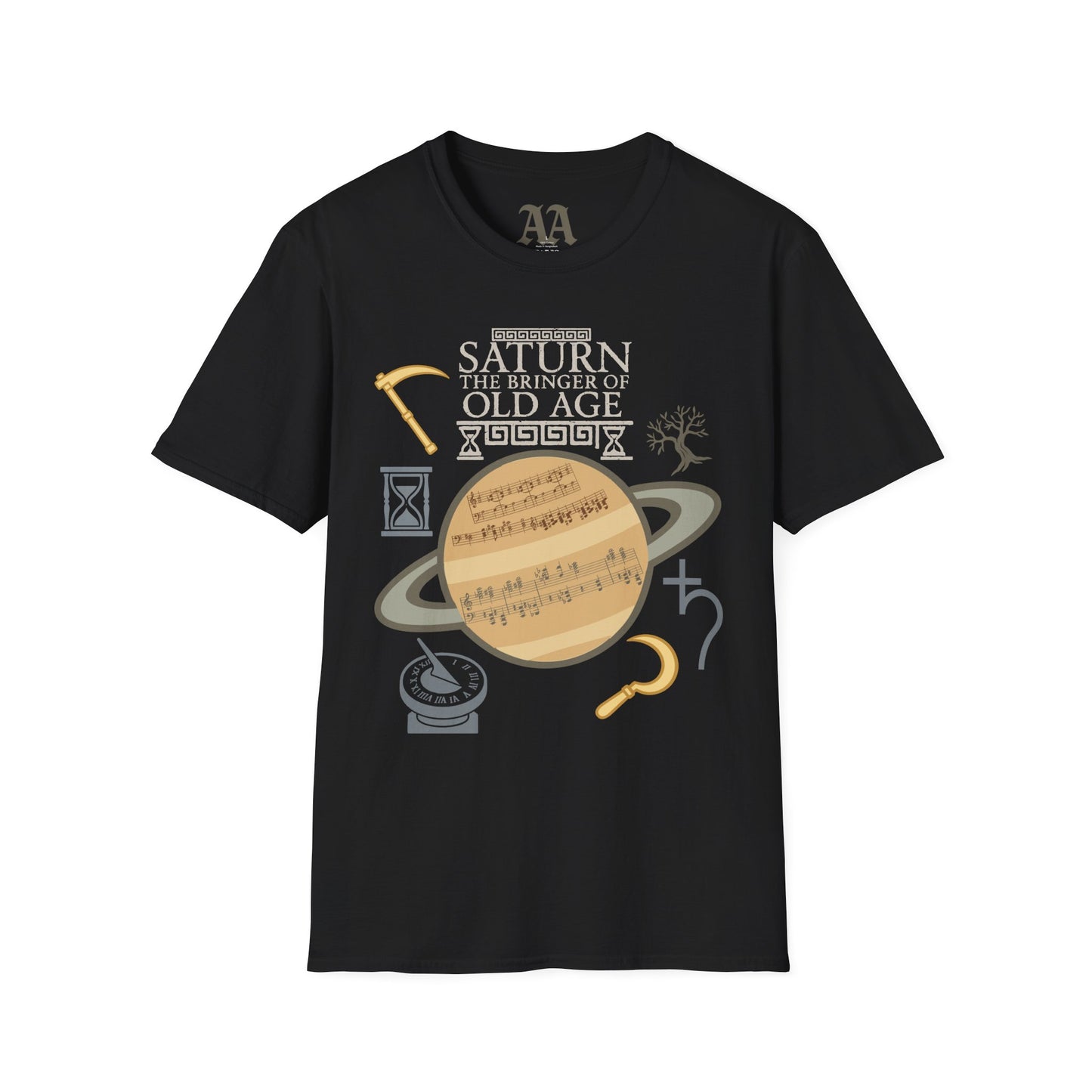 Holst Saturn sheet music astrological symbols T Shirt__Black__hanging