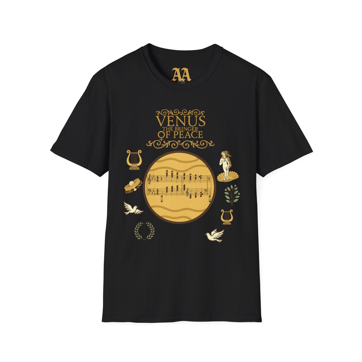 Holst Venus sheet music astrological symbols T Shirt__Black__hanging