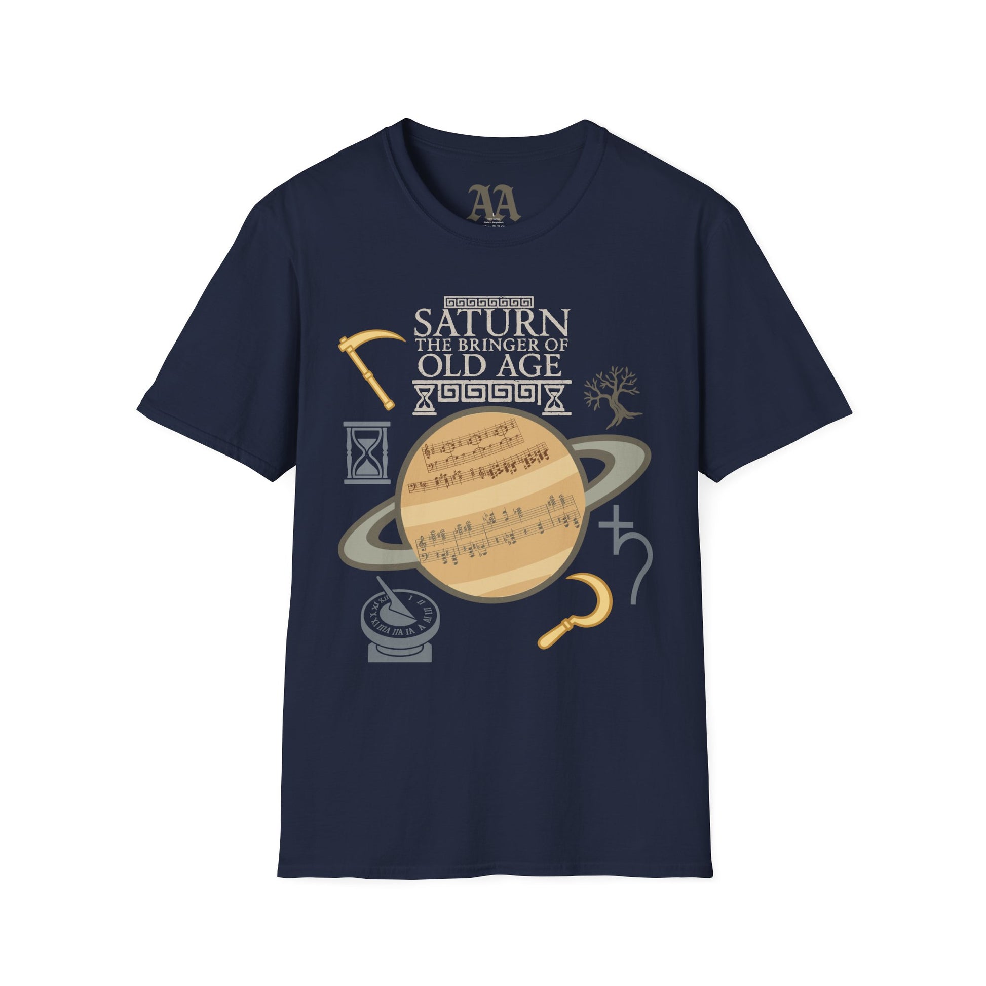 Holst Saturn sheet music astrological symbols T Shirt__Navy__hanging