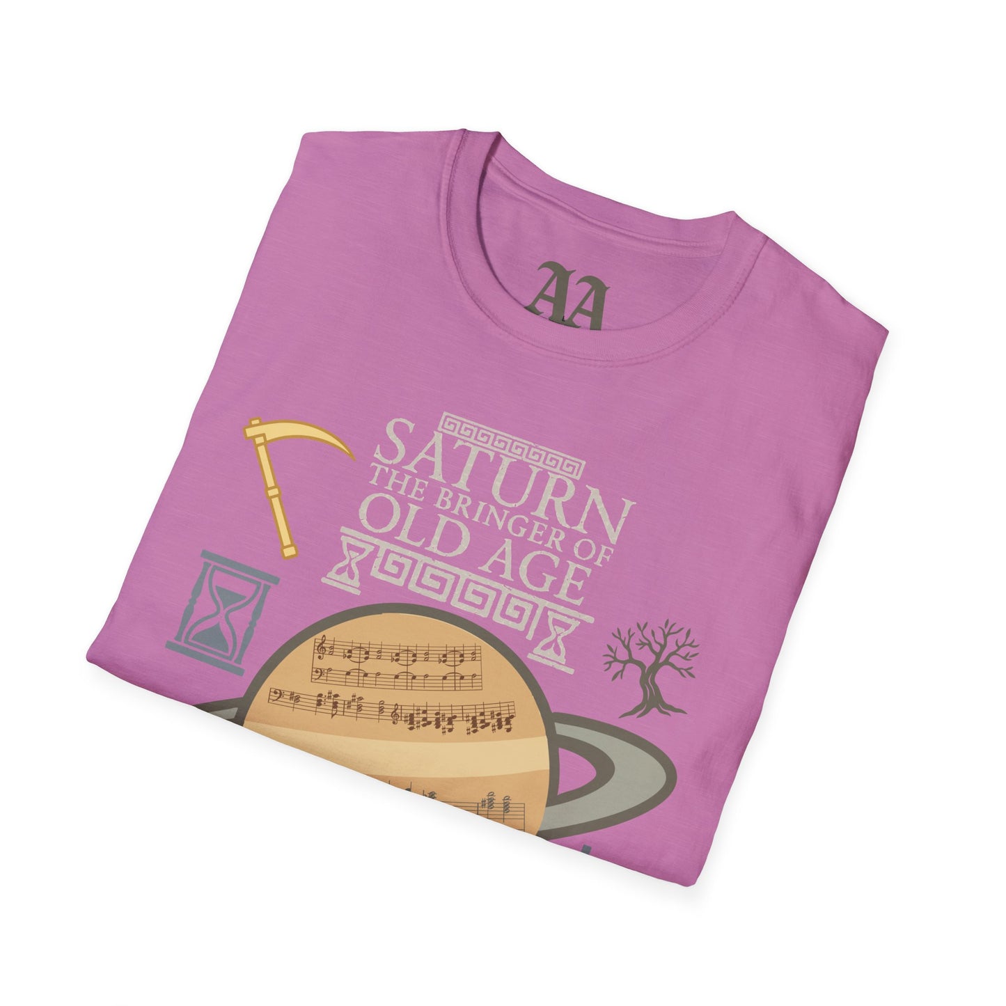 Holst Saturn sheet music astrological symbols T Shirt__Heather Radiant Orchid__folded