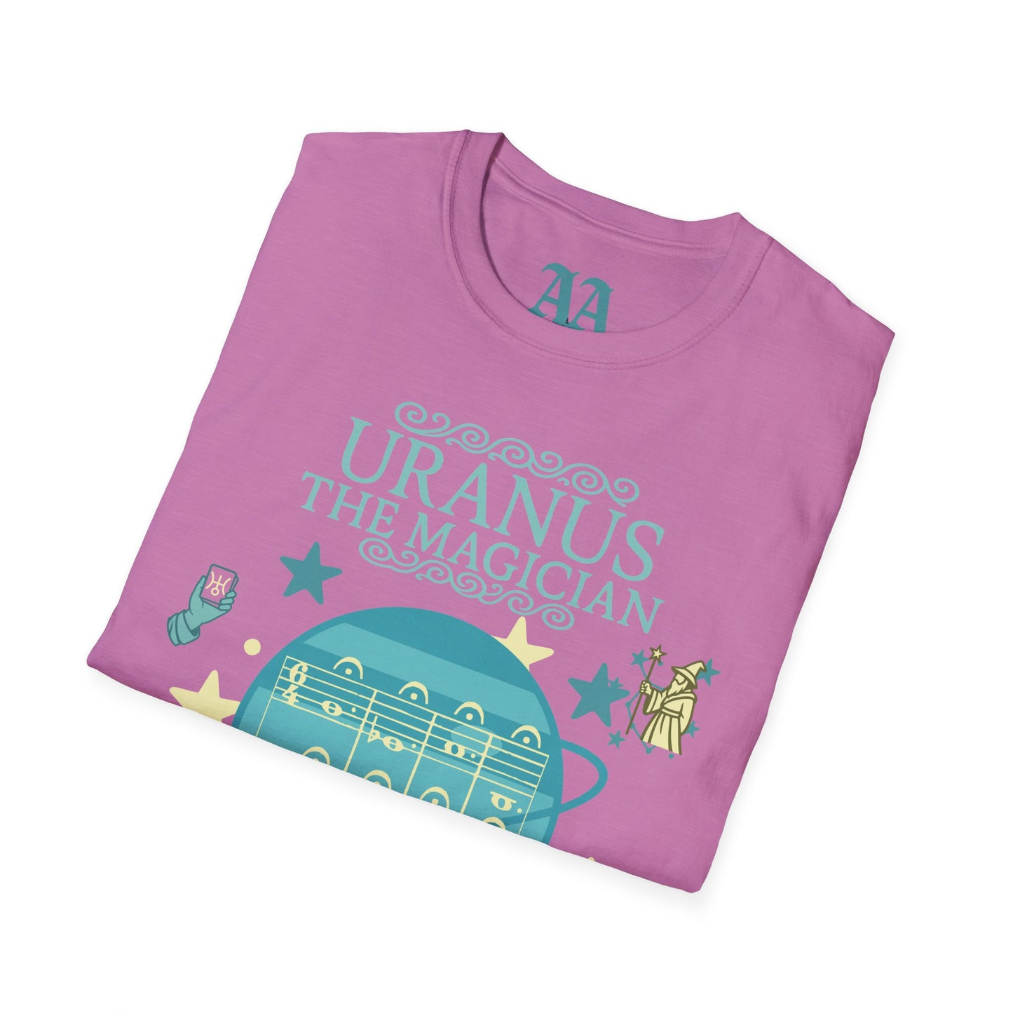 Holst Uranus sheet music astrological symbols T Shirt__Heather Radiant Orchid__folded