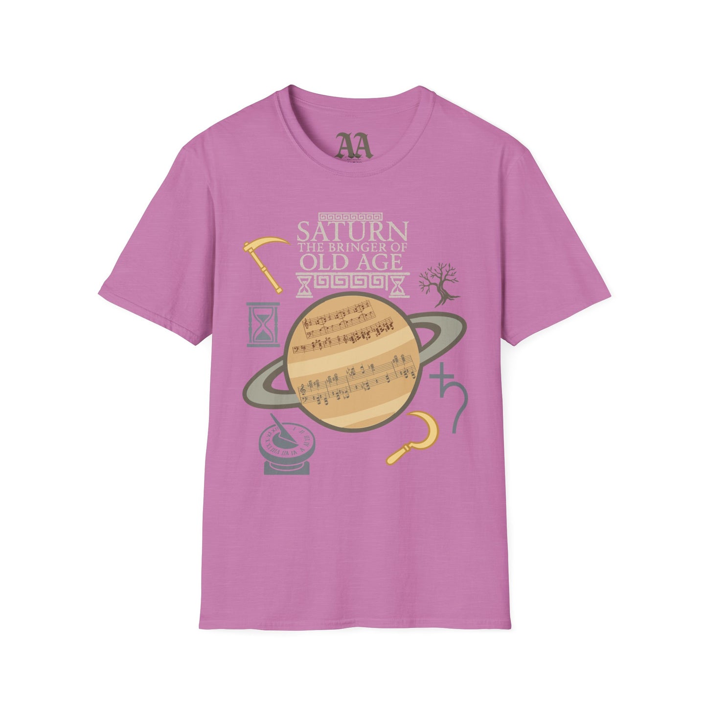 Holst Saturn sheet music astrological symbols T Shirt__Heather Radiant Orchid__hanging