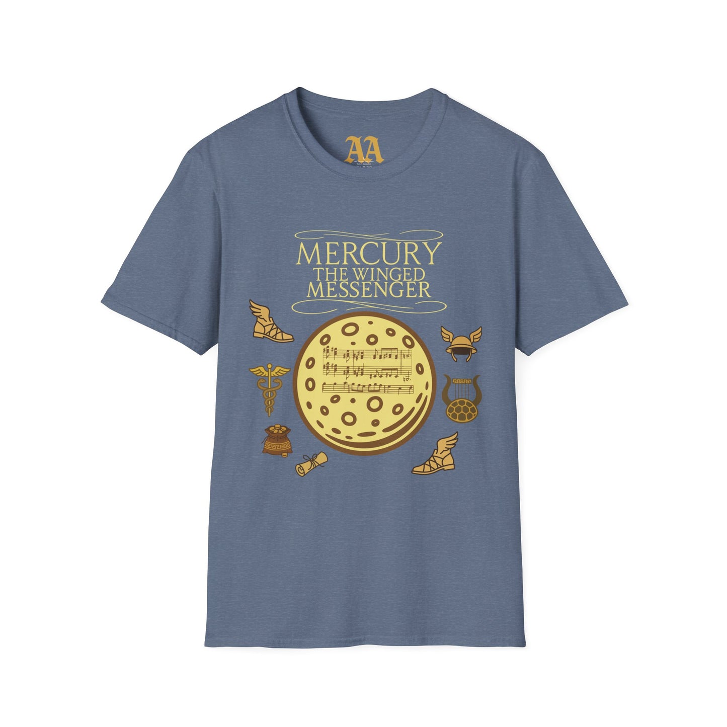 Holst Mercury sheet music astrological symbols T Shirt__Heather Indigo__hanging