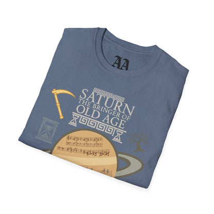 Holst Saturn sheet music astrological symbols T Shirt__Heather Indigo__folded
