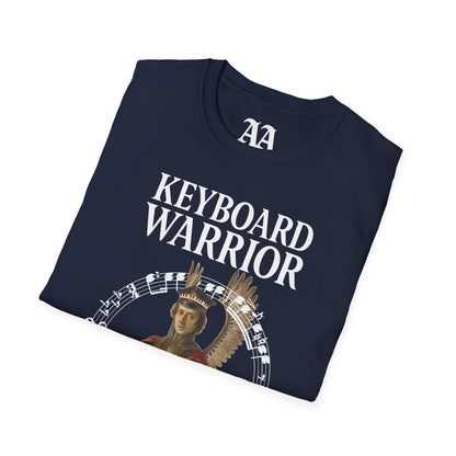 Chopin dressed as a winged hussar labelled keyboard warrior with excerpt from his A-flat polonaise T Shirt__Navy__folded