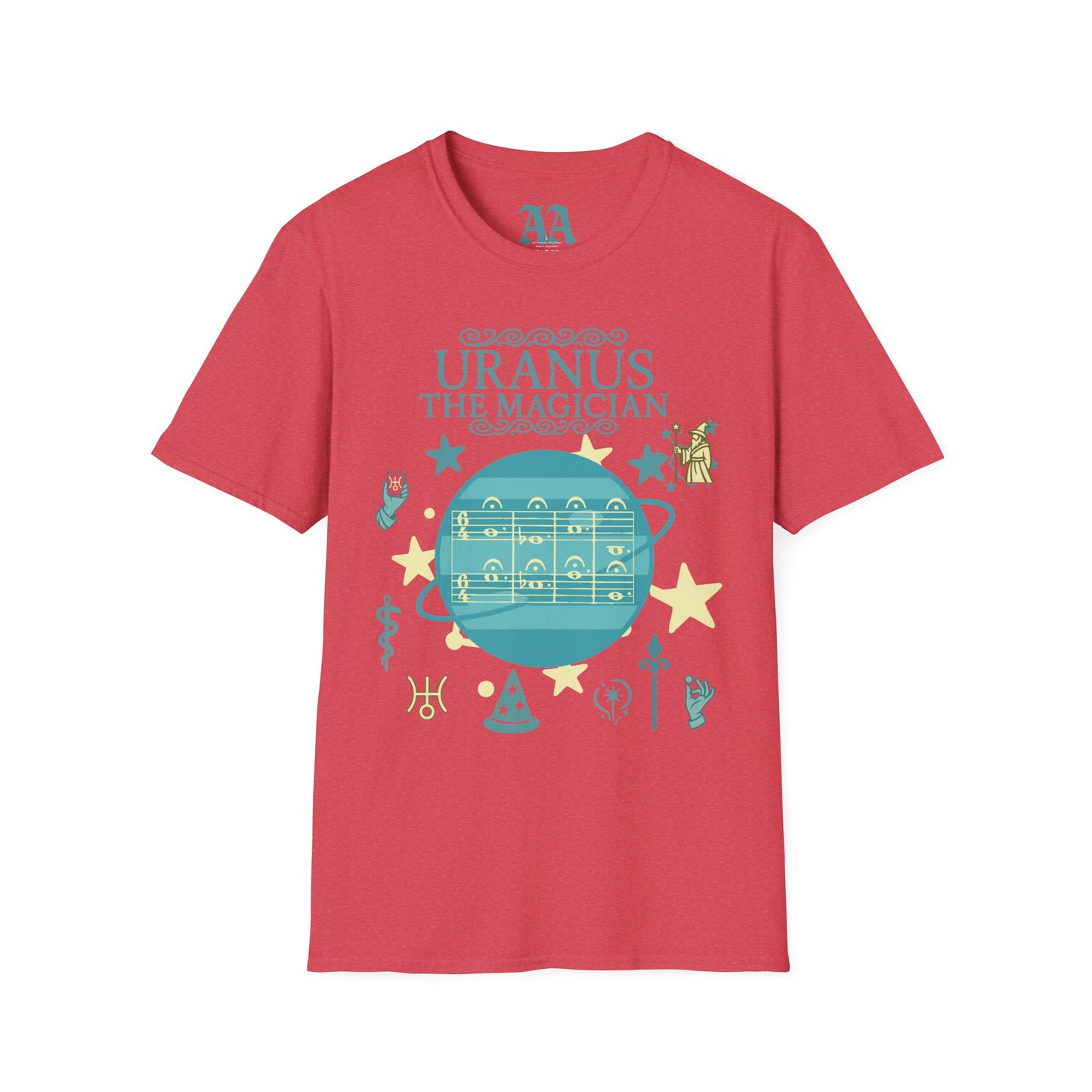 Holst Uranus sheet music astrological symbols T Shirt__Heather Red__hanging
