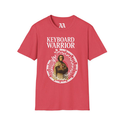 Franz Liszt Keyboard Warrior dressed as a Knights Templar circled by excerpt from his Mephisto Waltz number 1 T Shirt__Heather Red__hanging