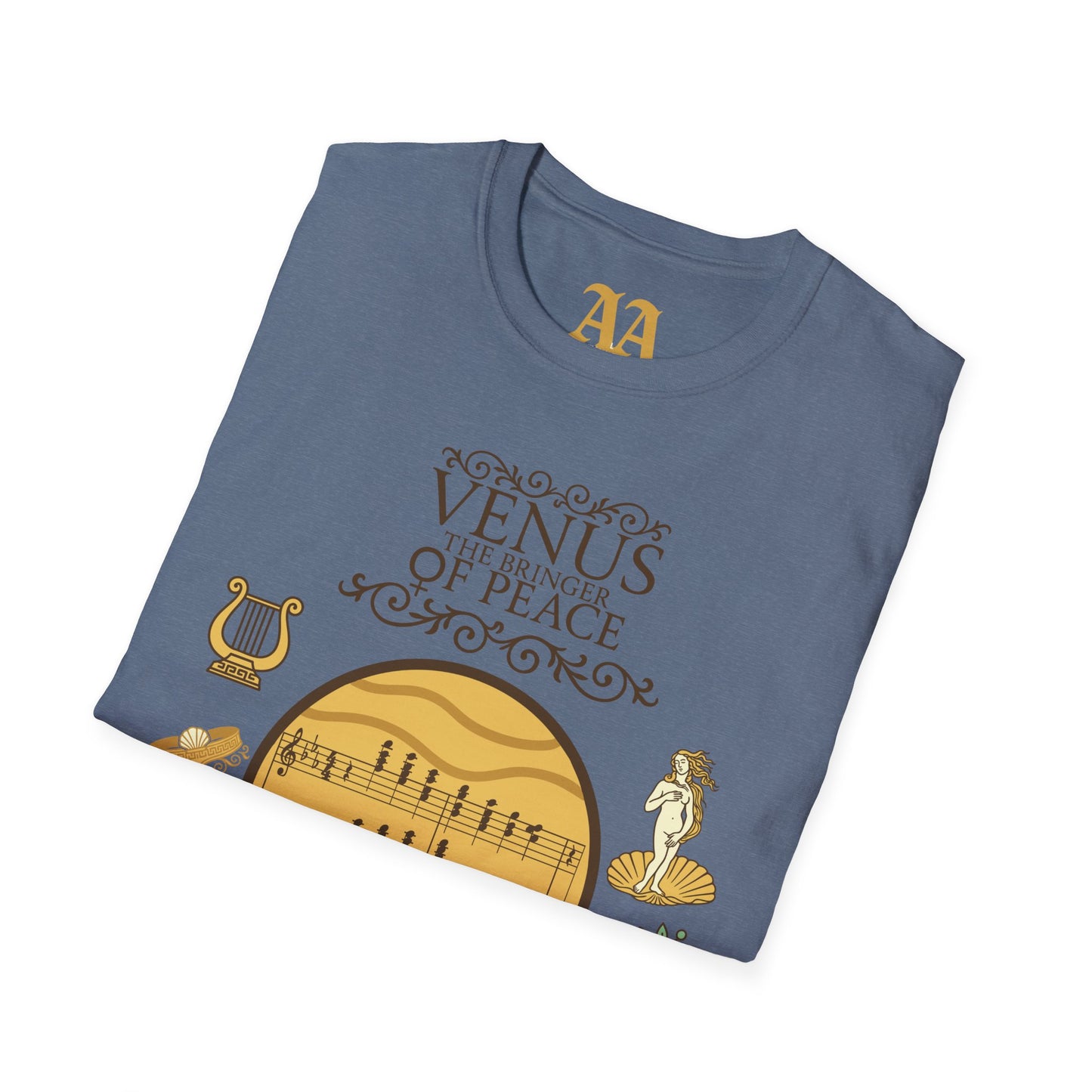 Holst Venus sheet music astrological symbols T Shirt__Heather Indigo__folded