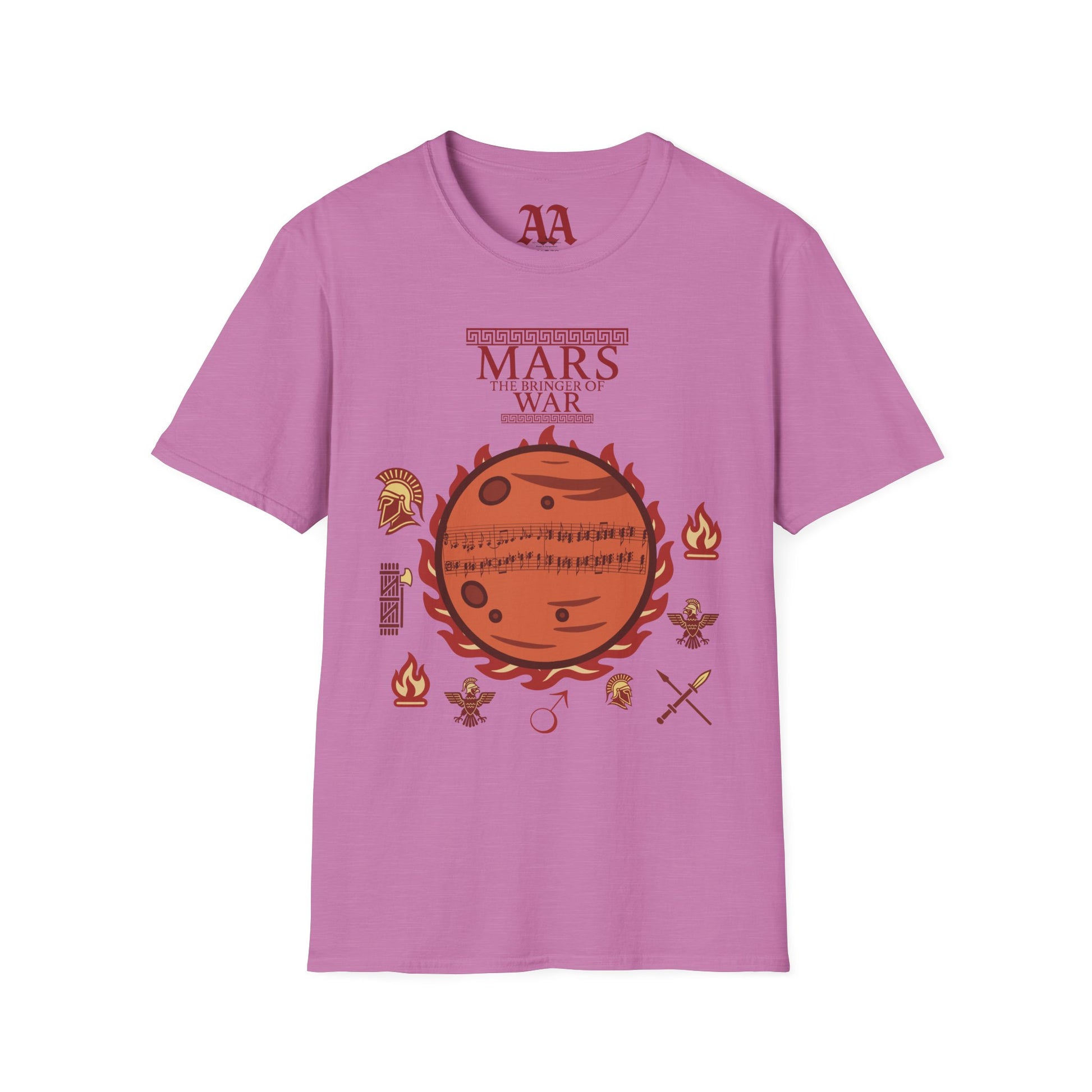 Holst Mars sheet music astrological symbols T Shirt__Heather Radiant Orchid__hanging